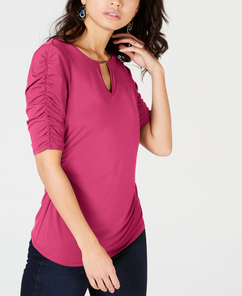 Thalia Sodi Printed Elbow Sleeve Keyhole Top